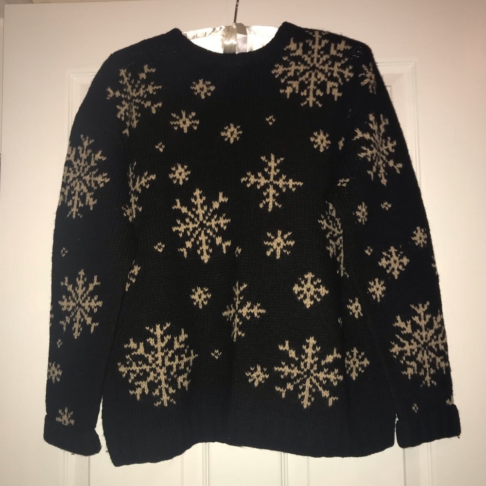 J. Crew 100% Wool Snowflake Crew Neck Sweater.